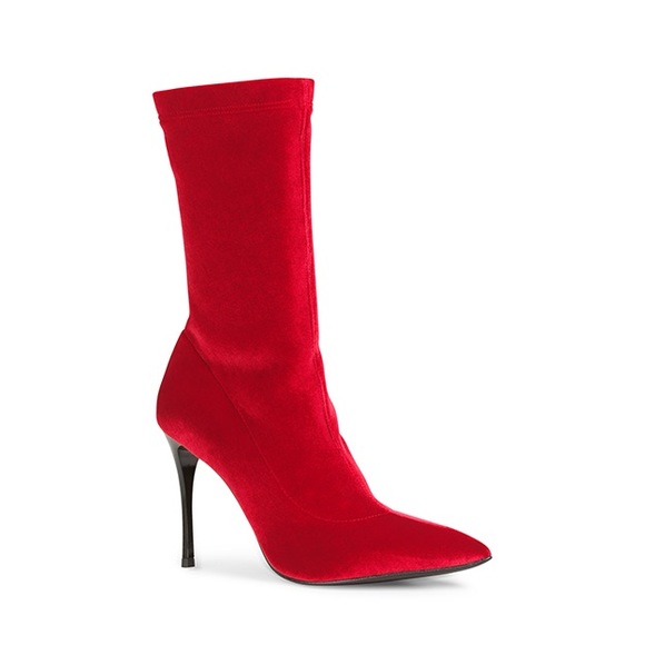 MACYS Call It Spring Red Elastic Calf High Sock Heel Boots NEW - Picture 1 of 12